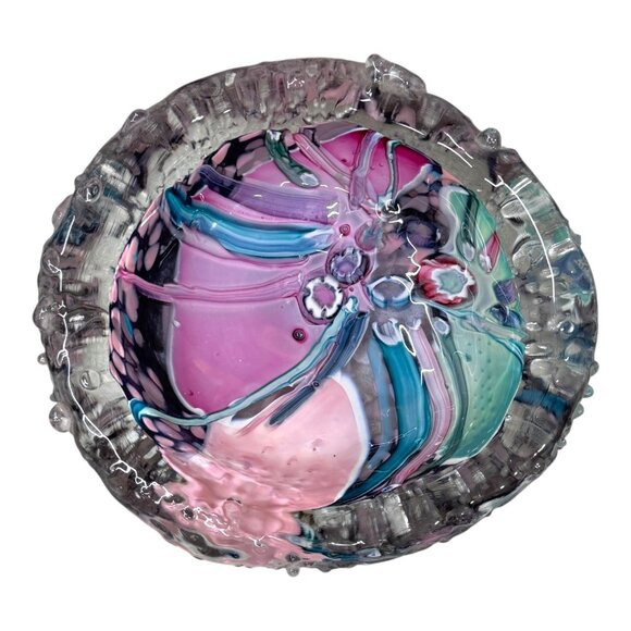 Peter Patterson Jellyfish Handblown Millefiori Glass Art Bowl Pastel Marbled 6" - Picture 2 of 7